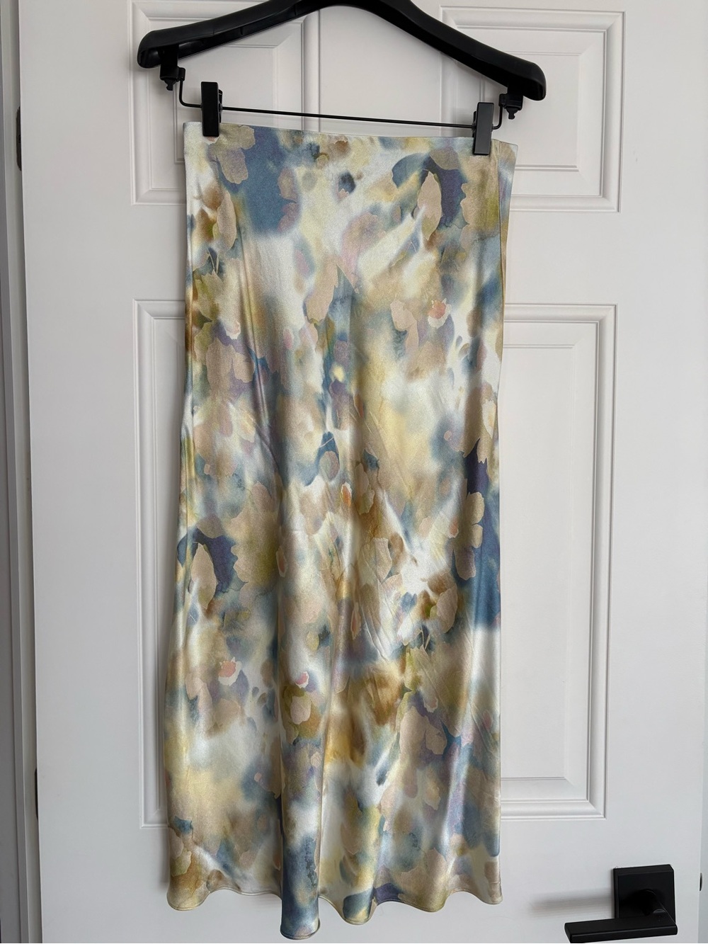 Rails Satin Watercolor Midi Skirt - Blue, Gold, Cream